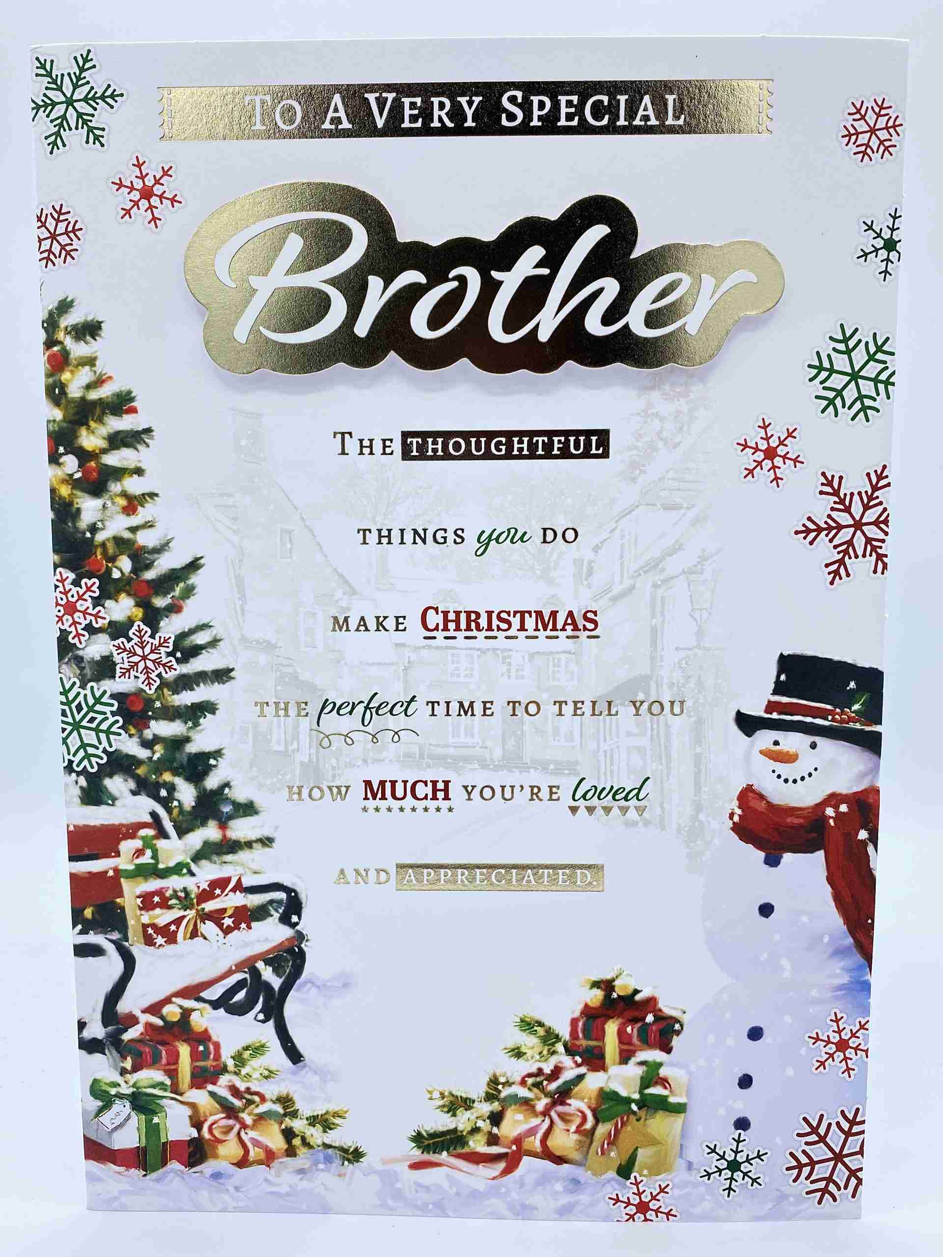 UK Greetings Christmas Card For Brother - Sentimental Foil Design With Heartfelt Message
