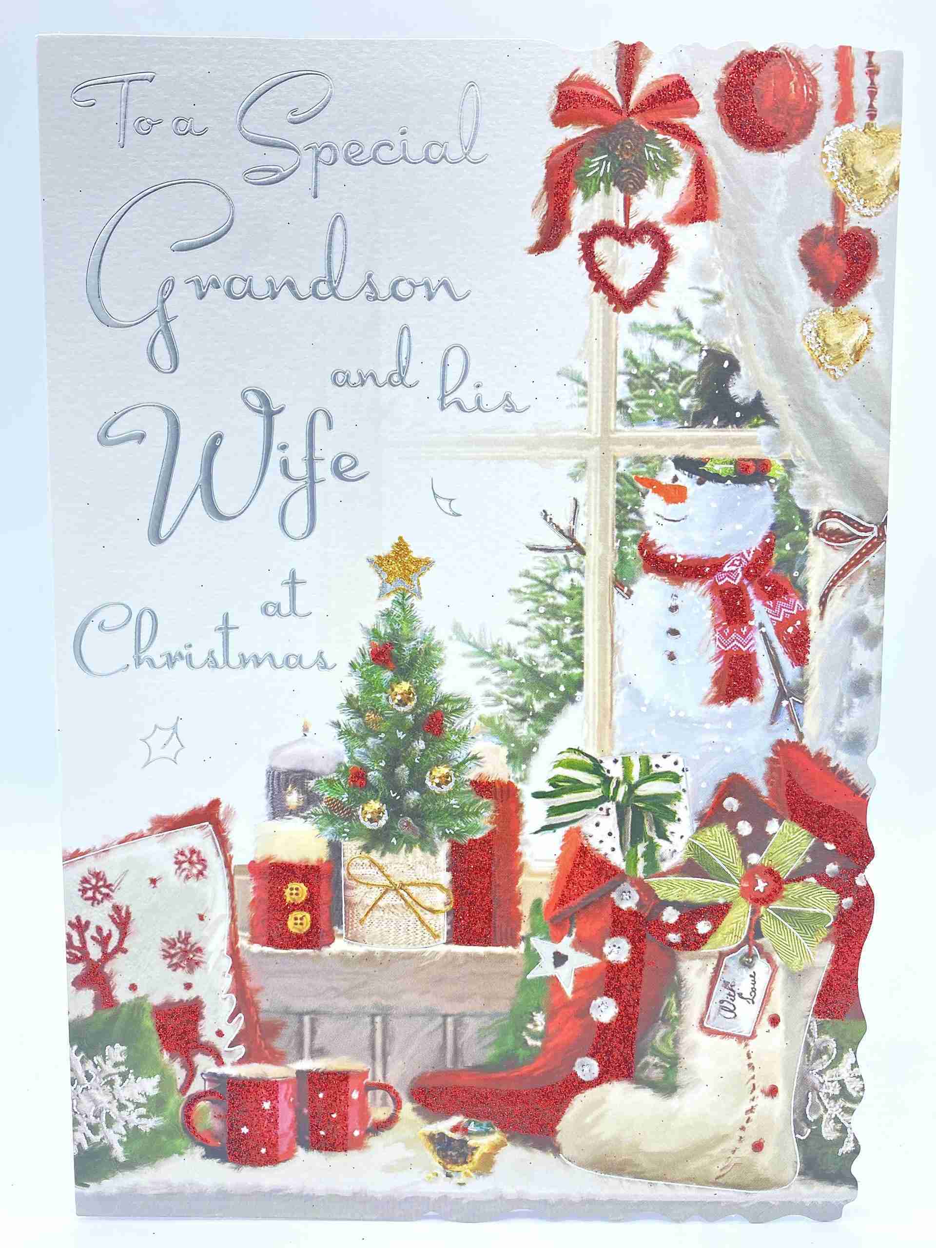 Weihnachtskarte "To A Special Grandson" Mit Bierflasche Design - 135x230 Mm, Goldgeprägt