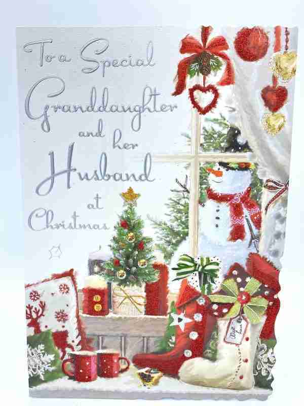 Weihnachtskarte „To A Special Granddaughter“ – Mit Mädchen, Pferd & Geschenk, 15,7 X 23,5 Cm